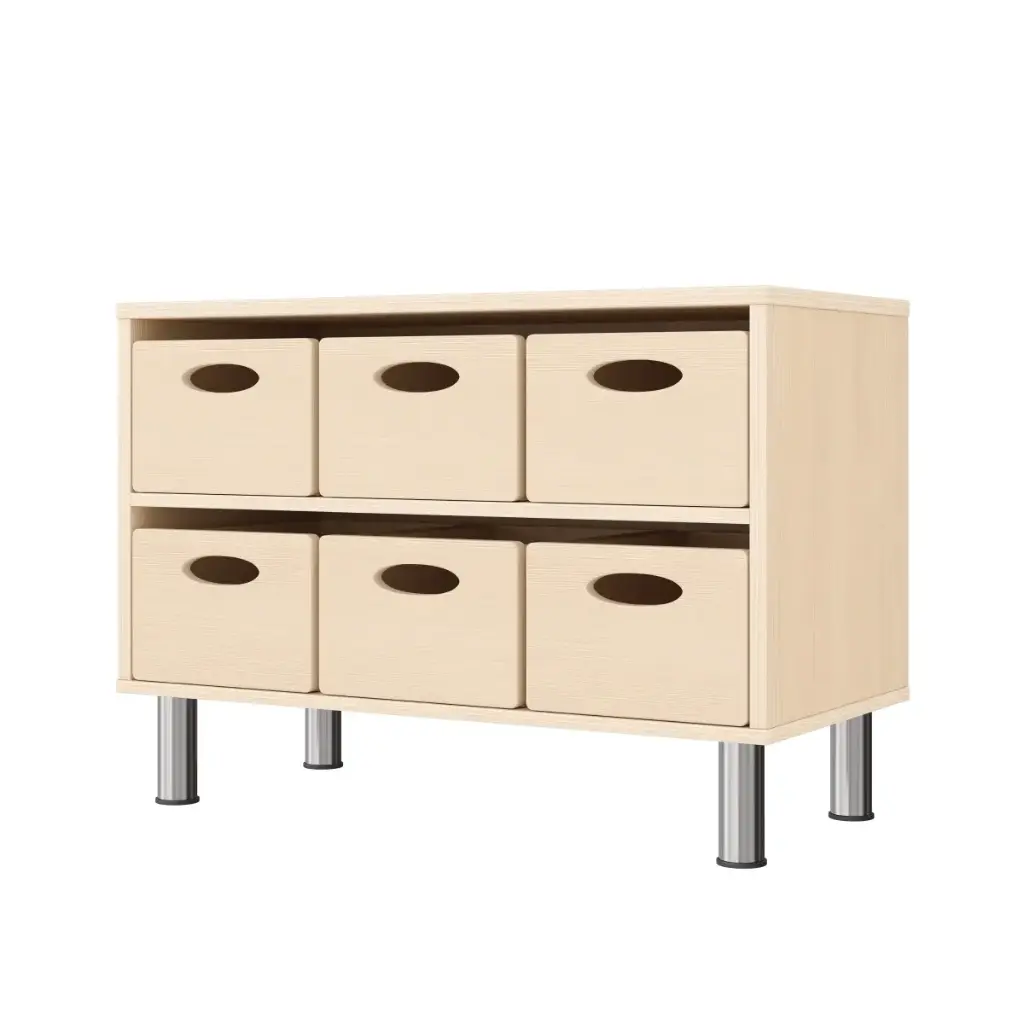 Regalschrank 44 cm - 6 Materialkästen, mit höhenverstellbaren Sockelfüßen