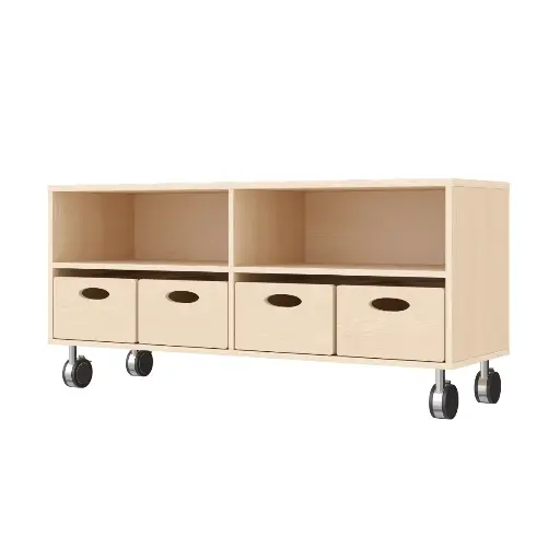 [110221-03] Doppel-Regalschrank 44 cm - 2 Fächer & 4 Materialkästen, mit Feststellrollen